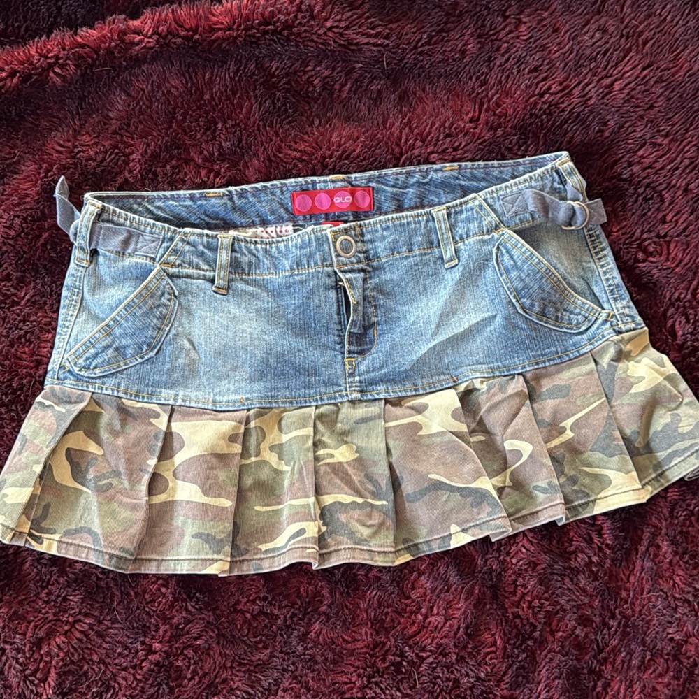 Y2 GLO Jeans Blue and Camouflage Mini Skirt